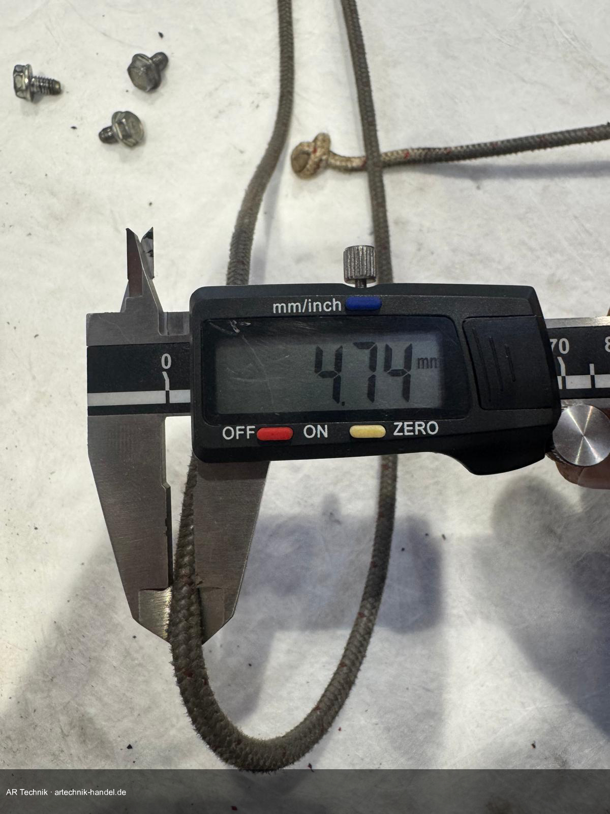 Schieblehre am alten Seil: 4,74 mm gemessen
